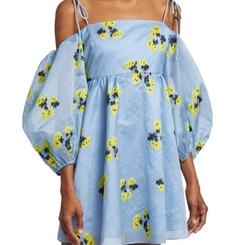 TANYA TAYLOR Marisa Cold-Shoulder Puff Balloon-Sleeve Floral Mini Cocktail Dress